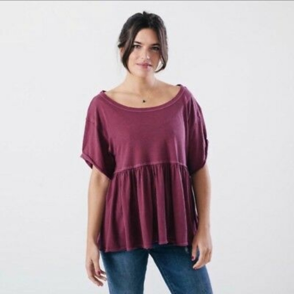 Free People Tops - Free People Raw Edge Peplum Oversized Tee